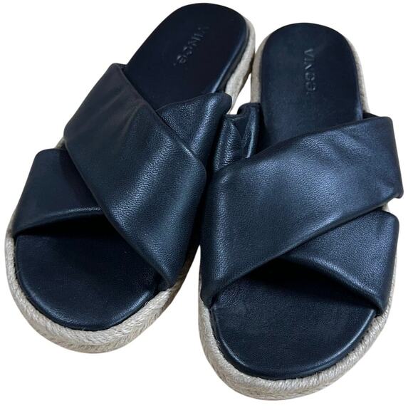 Vince Women's Selene Crossover Leather Espadrille Slide Sandals Black Sz 5M NEW - Picture 5 of 8